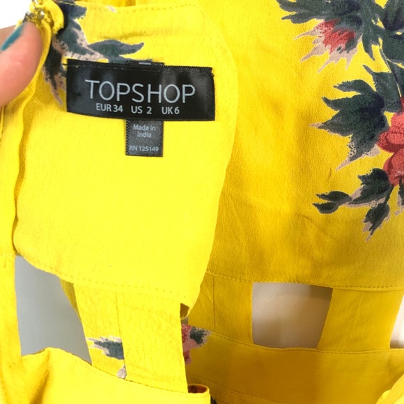 Topshop Yellow Floral Waist Cut Outs Colorful Sleeveless V Neck Romper - Picture 7 of 7
